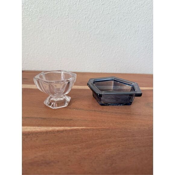 No Brand Other - Glass bundle of 2 scents asymmetrical blue clear miniature candle holder cup tri